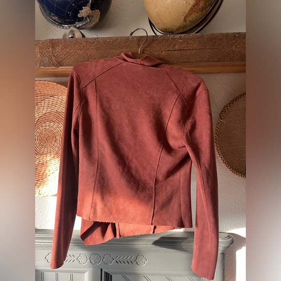 Blank NYC Faux Suede rust moto drape, diagonal Zip Sweater xs - Picture 3 of 6